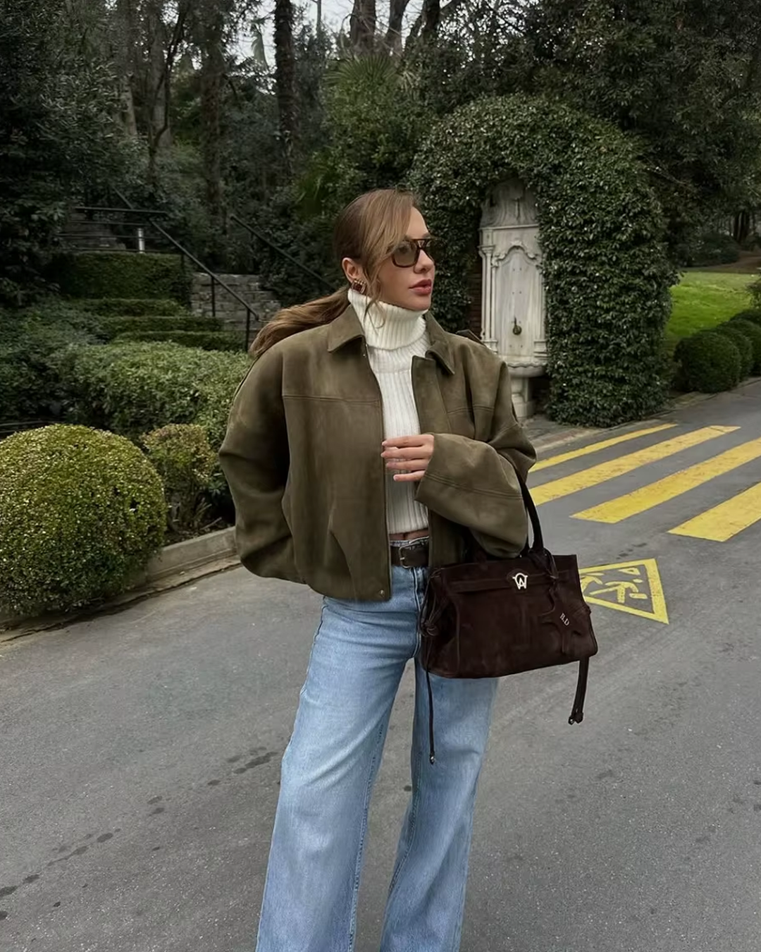 Chloé™ | Kurtka z zielonego zamszu