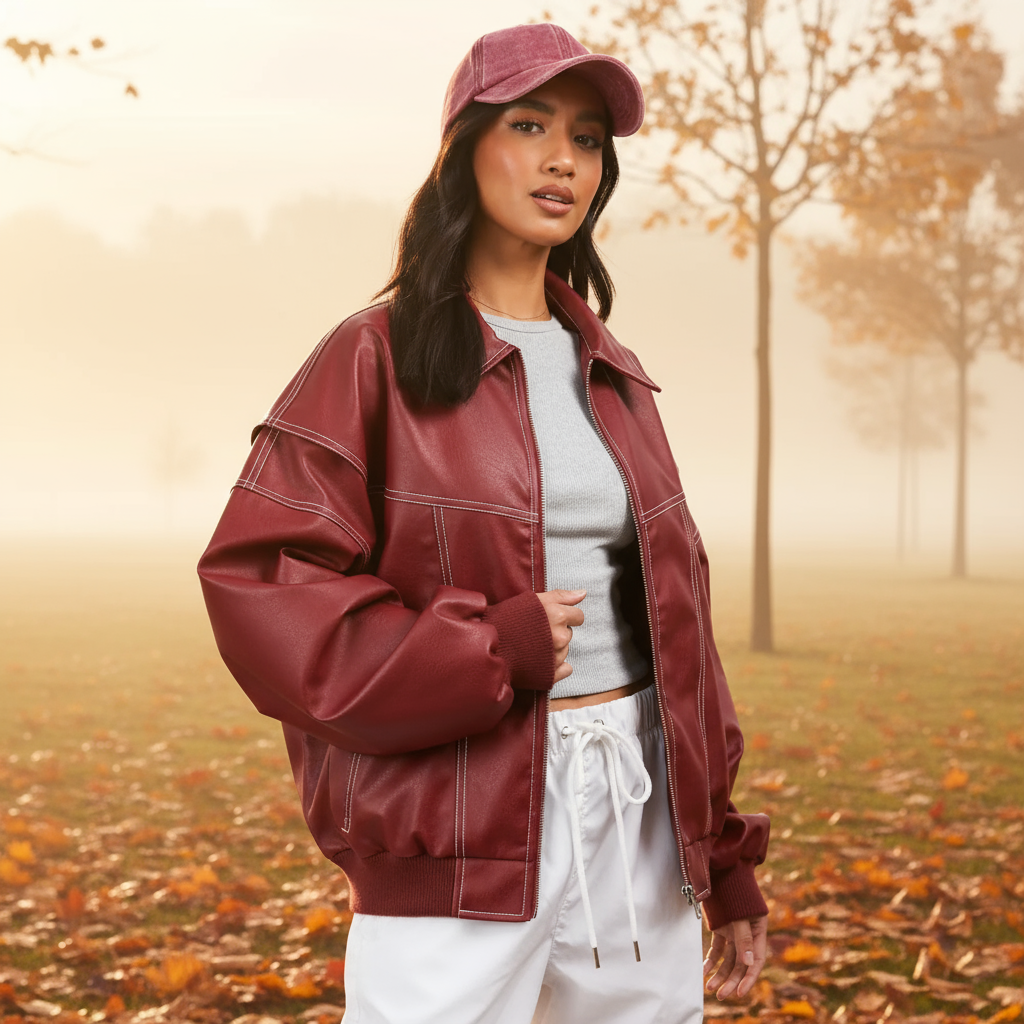 Izabele Atelier™ | Przeskalowana czerwona skórzana kurtka