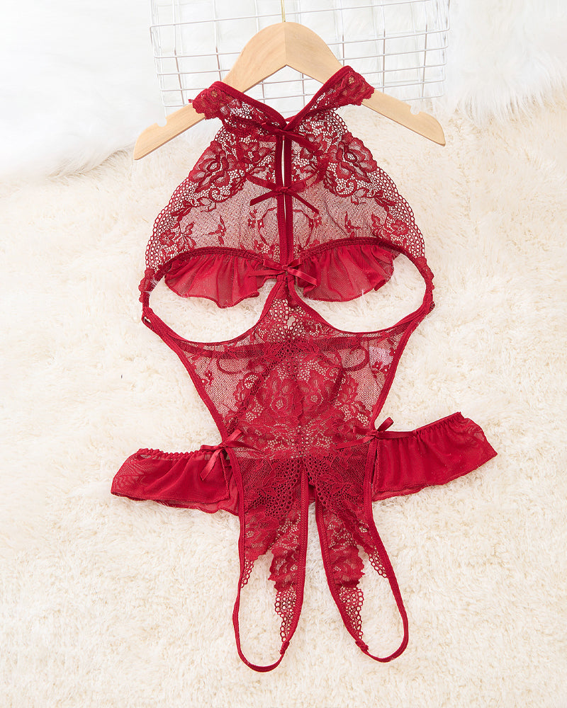 Lena | Koronkowe Body z Prześwitami i Otworem w Kroku (1+1 ZA DARMO)