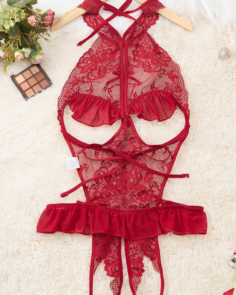 Lena | Koronkowe Body z Prześwitami i Otworem w Kroku (1+1 ZA DARMO)