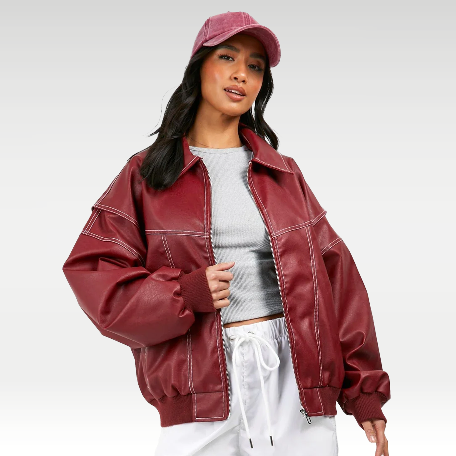 Izabele Atelier™ | Przeskalowana czerwona skórzana kurtka