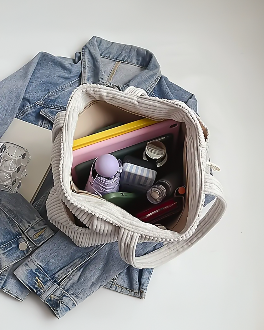 Maria – Torba ręczna z prążkowanym wykończeniem i sznurkiem