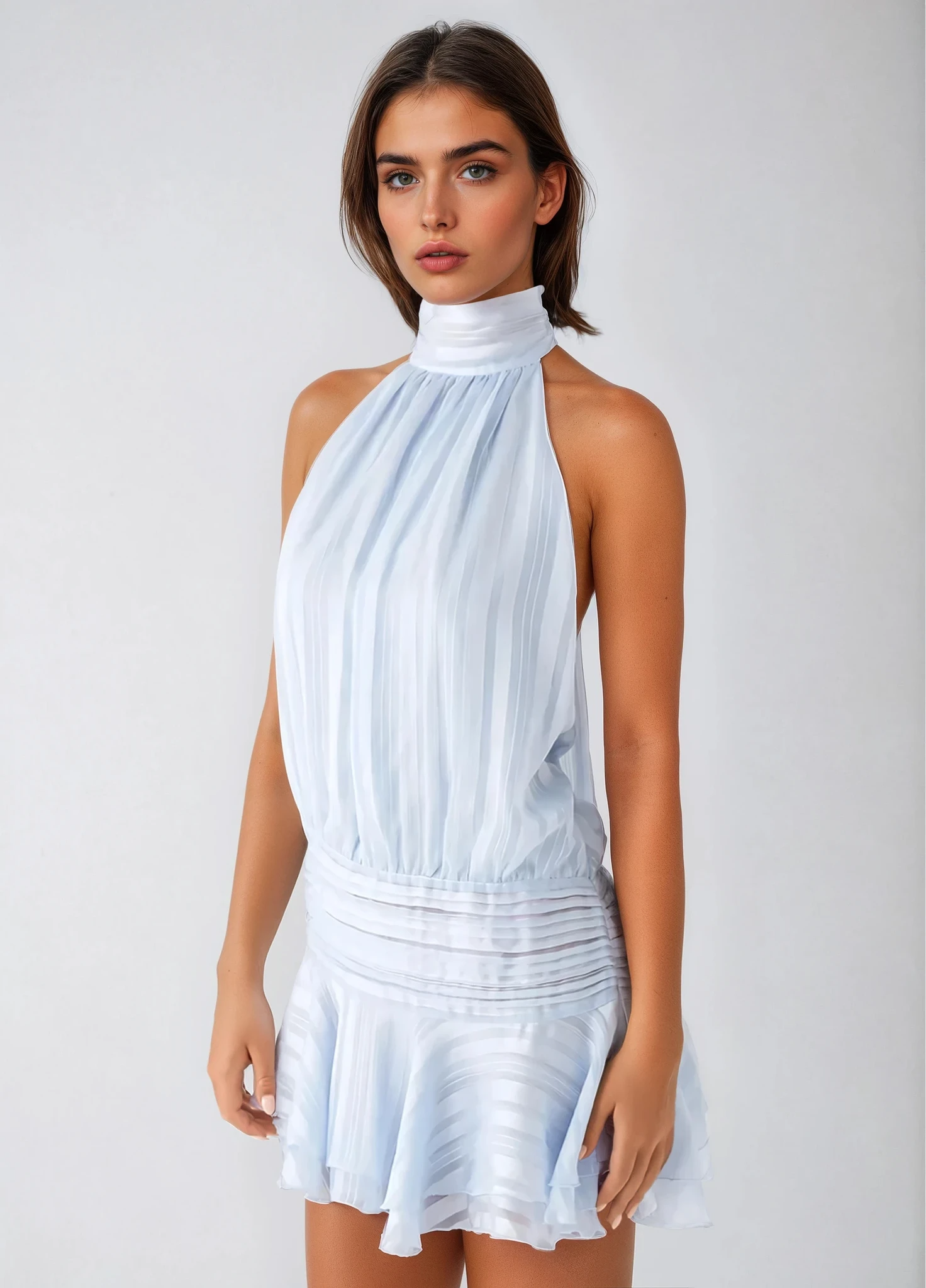 Sukienka mini z szyfonu z koralikowym pasem SERENELLA