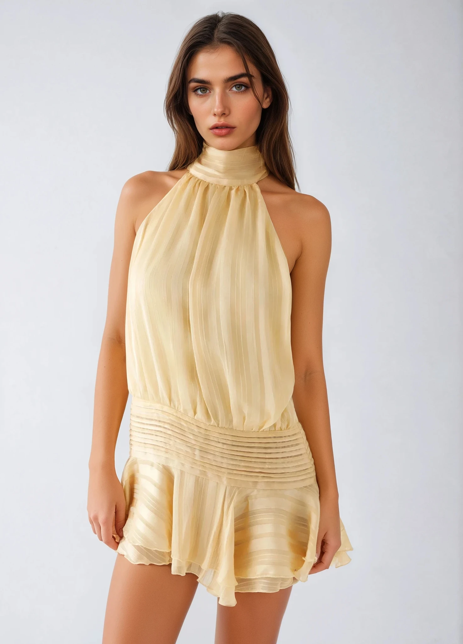 Sukienka mini z szyfonu z koralikowym pasem SERENELLA